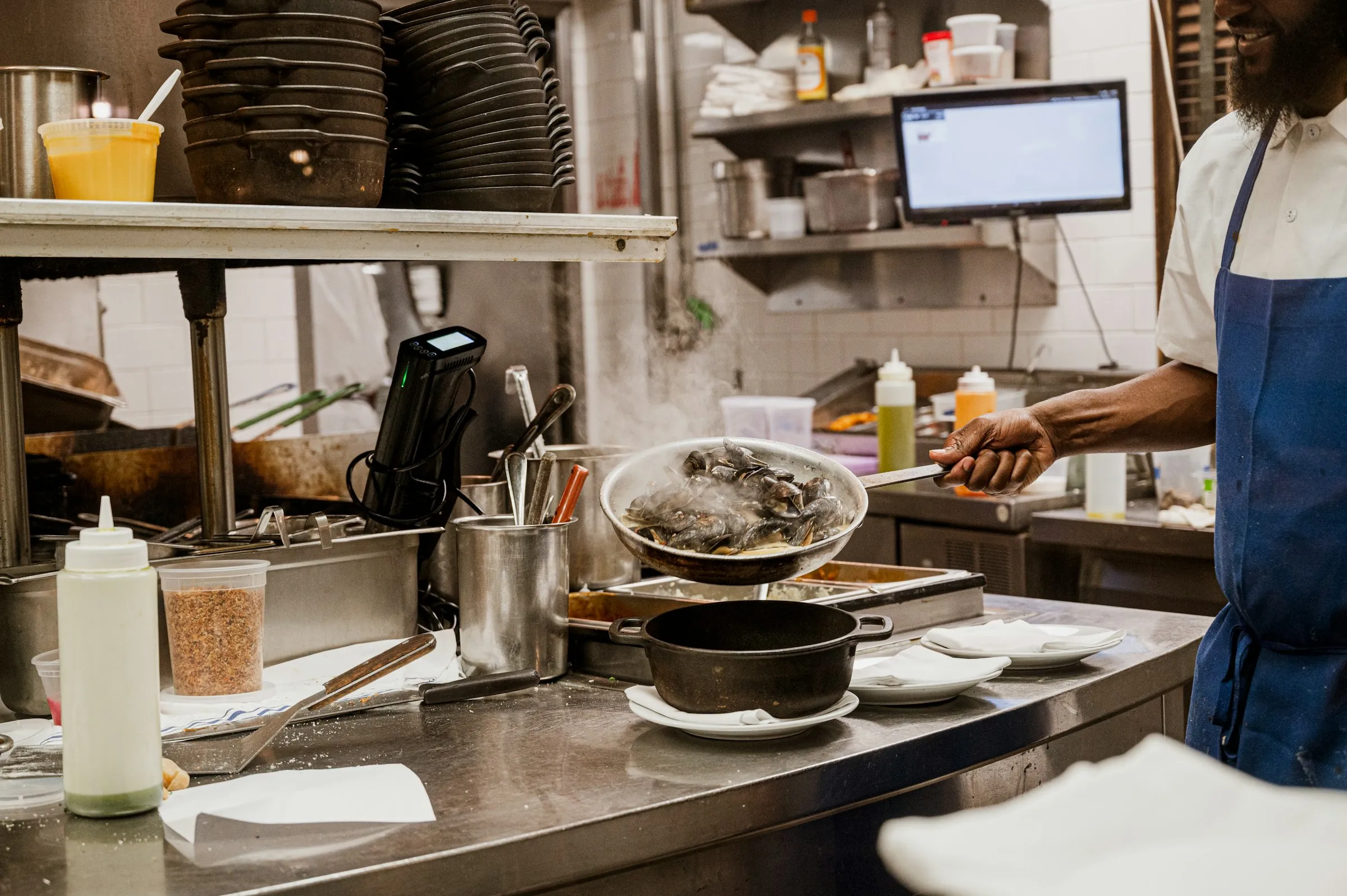Chef working in a commercial kitchen